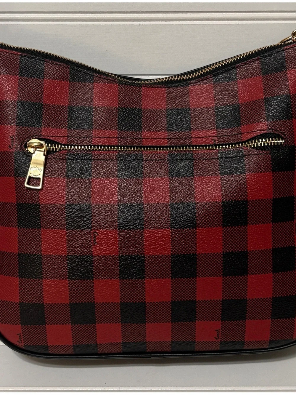 COACH Chaise Red Black Gingham Print Canvas Crossbody Shoulder Bag Purse Tote